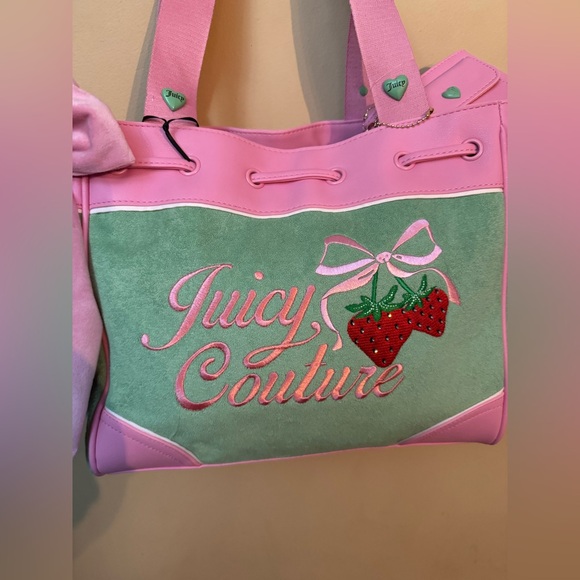 Juicy Couture Pink and Mint Strawberry Tote with Bow - Picture 3 of 11